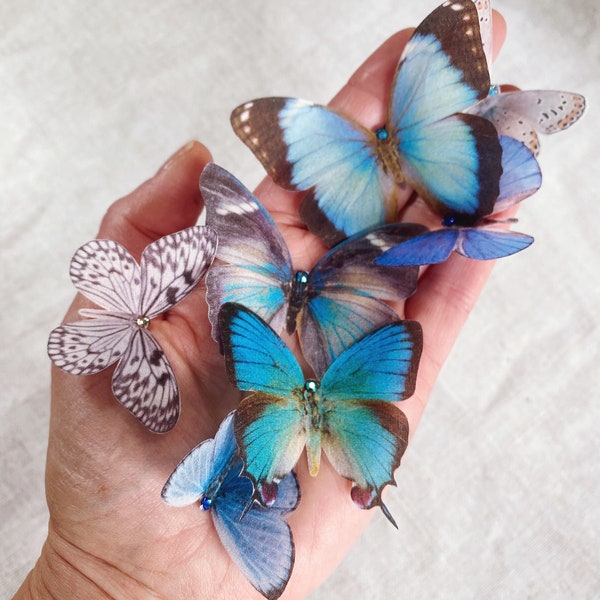 Silk Butterflies with crystals. Pretty sewing embellishments, millinery supplies.