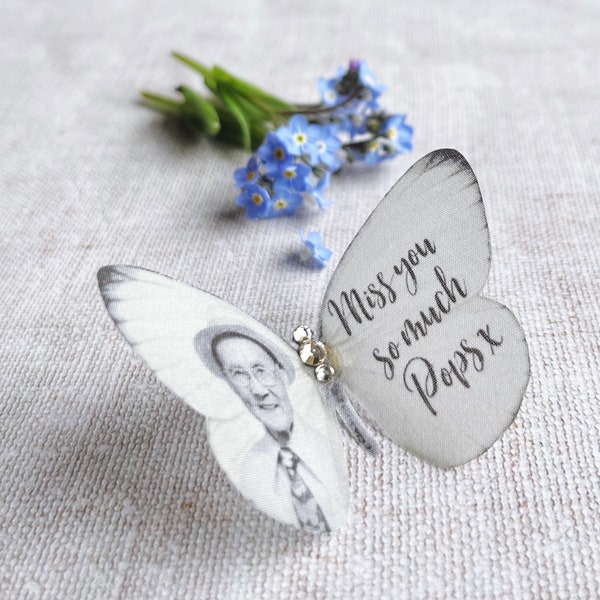 Personalised silk butterfly brooch pin | Wedding keepsake gift | Gift for the bride