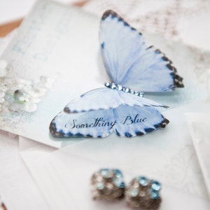 Something Blue Butterfly Silk and crystal Personalised wedding gift Bridal bouquet charm image 1