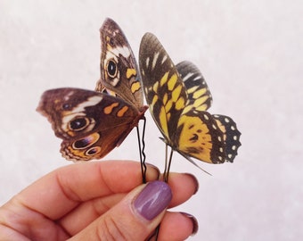 Set of 6 Silk Butterfly Hair Pins: Brown Boho Wedding Hair Accessories
