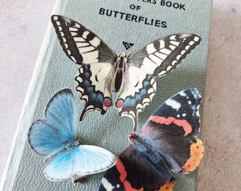 Silk Butterfly hair clips: Set of three British butterflies, nature lover gift.
