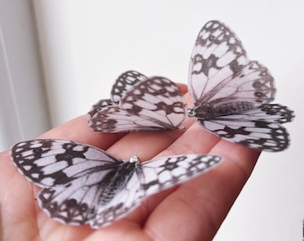 Silk Butterfly hair pin | Black and white accessory | Nature lover gift