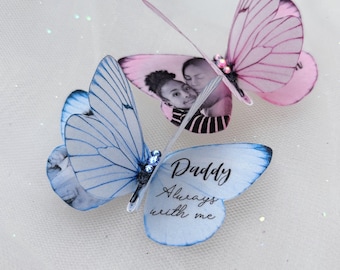 Personalised Silk Memory Butterfly keepsake: Blue or Pink with sparkling crystals, gift boxed.