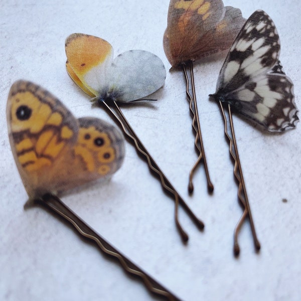 Épingles à cheveux papillon en soie, accessoire de mariage champêtre et grange