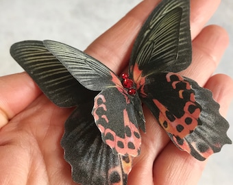 Silk Butterfly hair clips: Crystal Embellished gothic style accessories, Set of 3