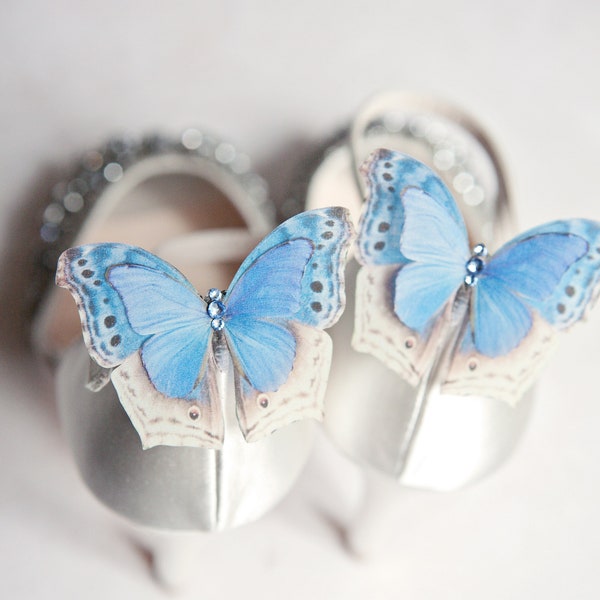 Butterfly shoe clips | Silk and crystal | Bridal wedding gift | Something Blue gift