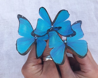 Blue Morpho Butterfly silk hair pin