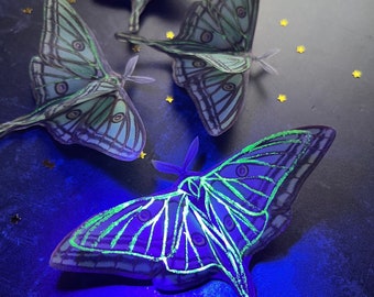 Hand Painted luna Moth Hair Clip: UV glow Party Accessory