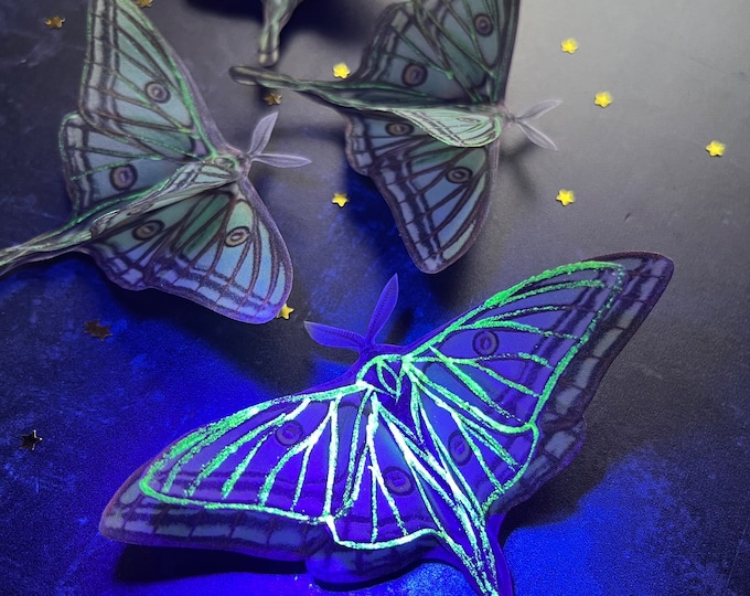 Hand Painted luna Moth Hair Clip: UV glow Party Accessory