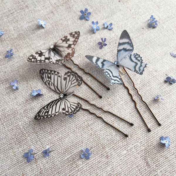 Silk butterfly hair pins | Something blue gift for a bride | Boho bridal accessory | Pretty wedding hair accessory