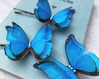 Blue butterfly hair pins - Set of Three