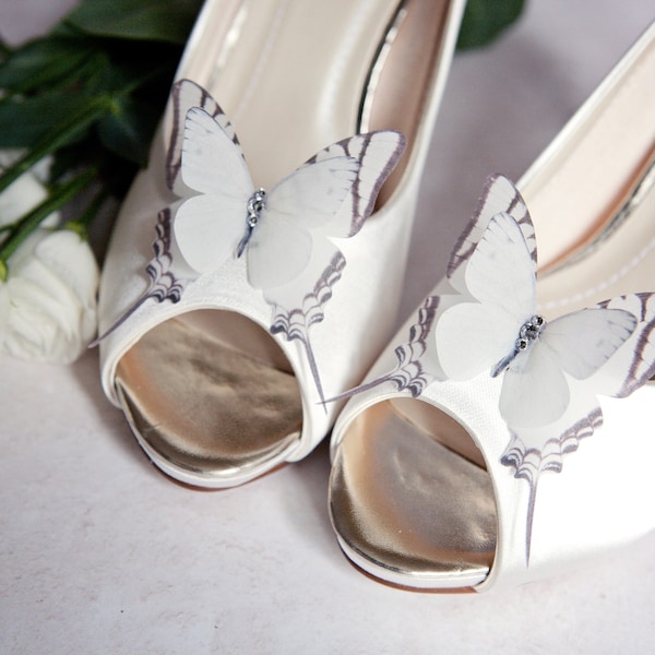 Clip per scarpe Wedding Bridal Butterfly, realizzate a mano in seta con cristalli.