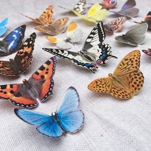 Pretty silk butterfly hair clips in a selection of species native to the UK . Pictured here are the tortoiseshell, swallowtail, small blue, painted lady and speckled wood butterflies
