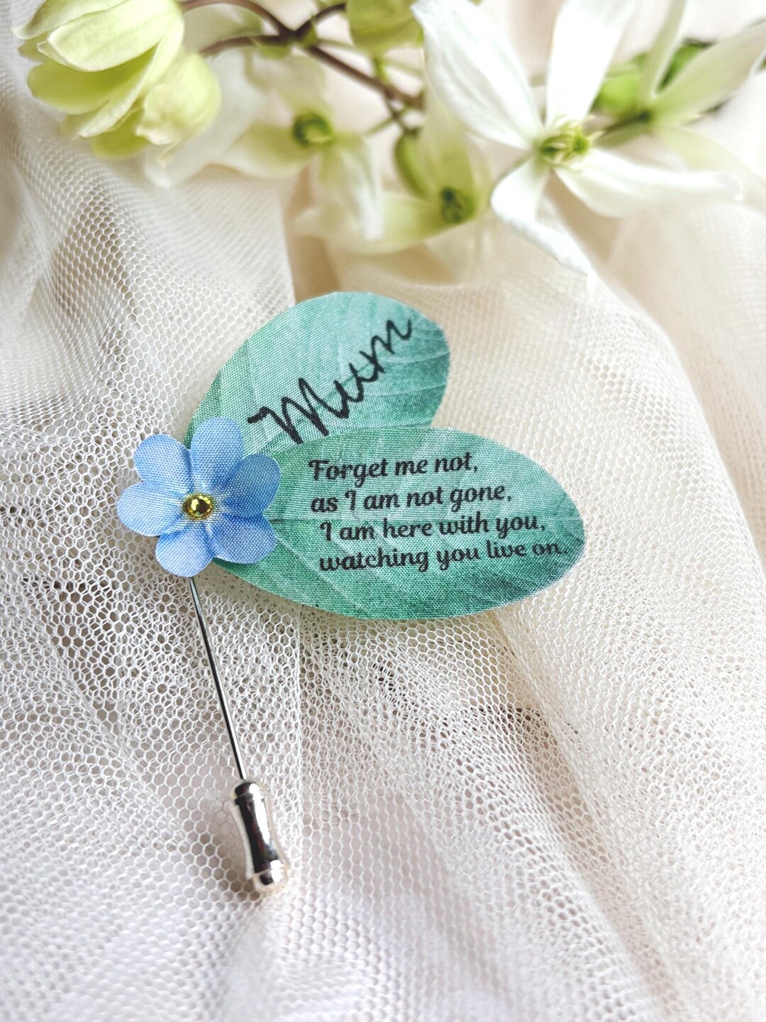 Personalised Forget-me-not Pin - Handcrafted Silk Keepsake - Gift Boxed ...
