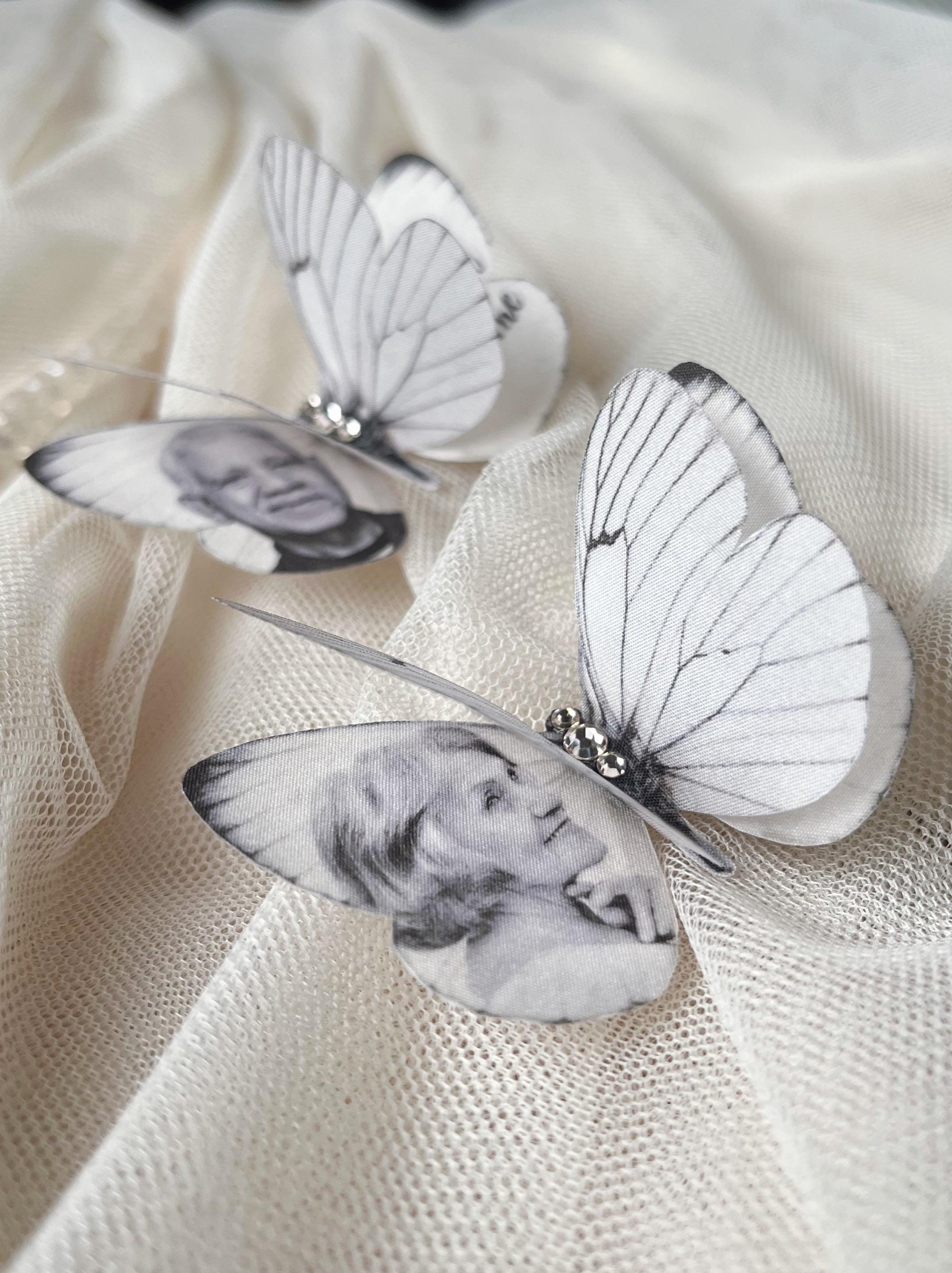 Personalized Silk Butterfly Keepsake: Photo Memorial, Wedding Bouquet Pin