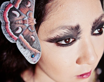 Silk Cecropia Moth Hair Clip with Crystals: Halloween or Cosplay Accessory