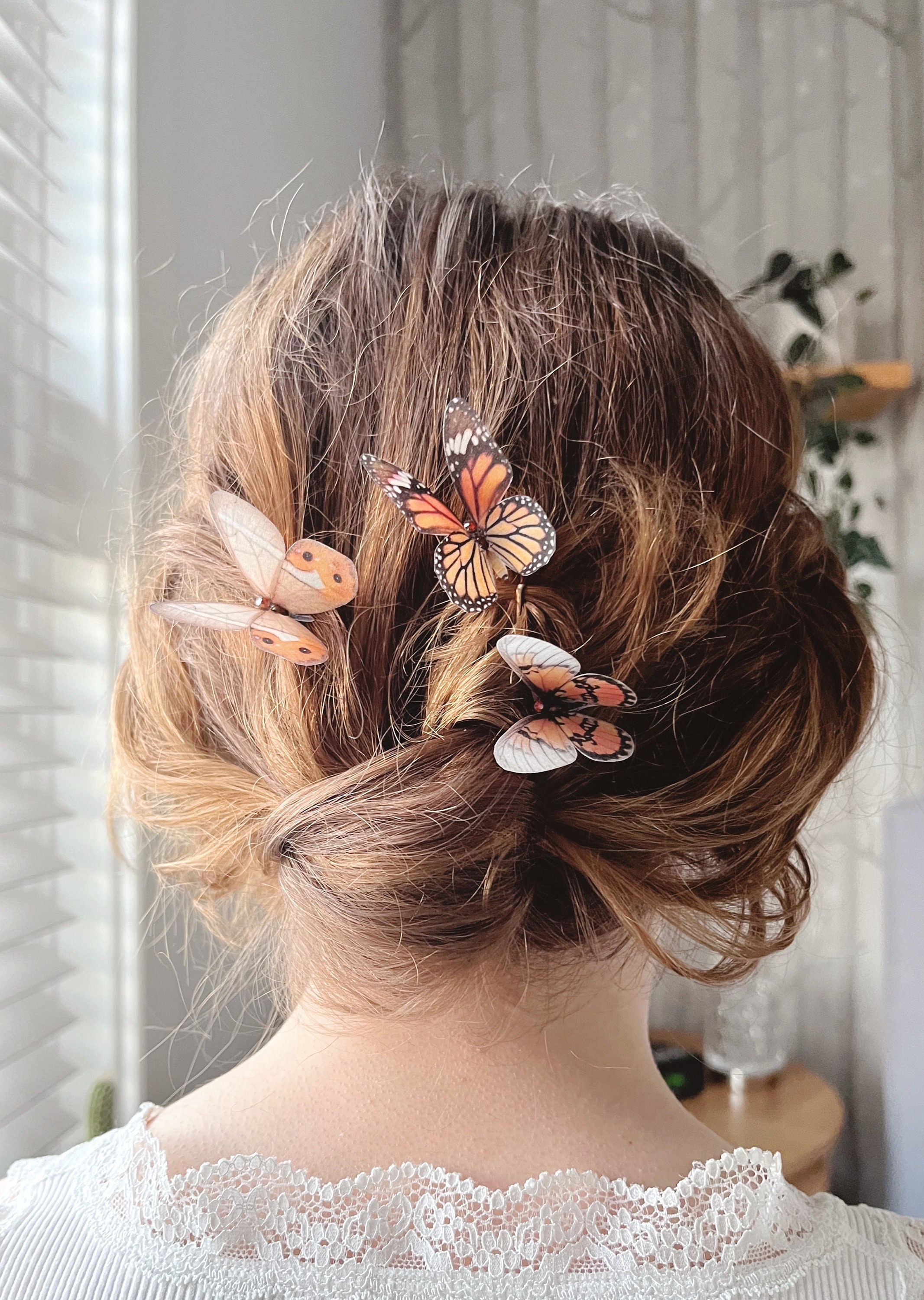 Silk butterfly hair pins with crystals, pretty wedding hair accessories, Spring Pastels Silk butterfly hair pins with crystals, pretty wedding hair accessories, Spring Pastels