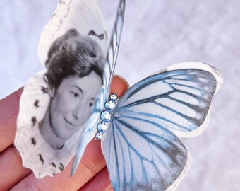 Elegant Butterfly Wedding Bouquet Charm: Silk Crystal Keepsake for Brides, Something Blue Gift