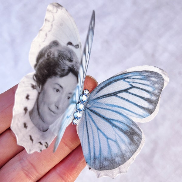 Butterfly wedding bouquet charm | Silk and crystal | Something Blue | Brides keepsake gift