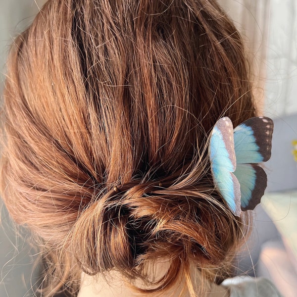 Épingle à cheveux papillon bleu | Soie et Cristal | Quelque chose de bleu | Accessoire de mariage