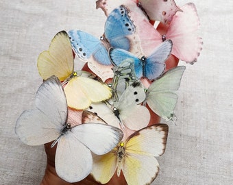 Silk Butterflies with crystals. Pastel Colours, Pretty sewing embellishments, millinery supplies.