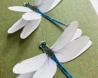 Silk Dragonfly hair clip - green/blue