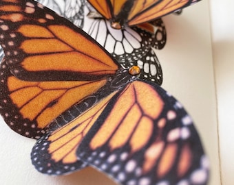 Mariposa monarca de seda: naranja y negra, elige pinza para el cabello, broche o imán.