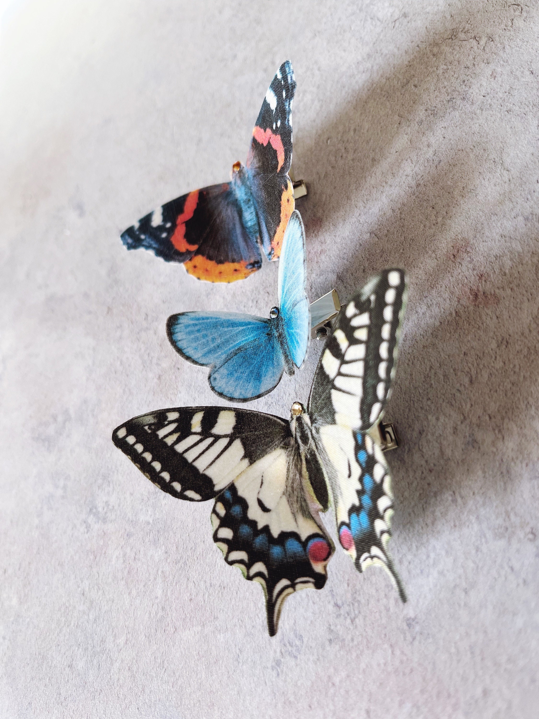 GORGEOUS! Set of Three Super Realistic Silk Butterfly handmade Hair Clips! Silk Butterfly Hair Clips: Set of Three British Butterflies  main image 2