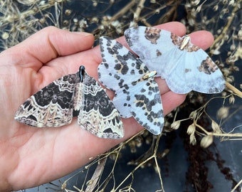 Set of 3 moth hair clips - Silk and Crystal, 6cm wingspans.