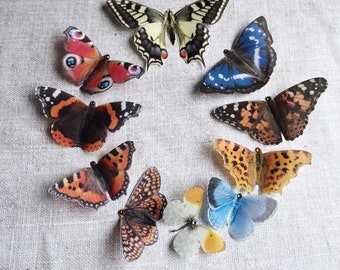 Silk British Butterflies embellishments with crystals, millinery supplies, sewing appliqués.