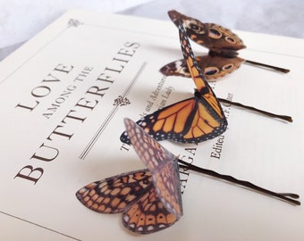 Silk Butterfly hair pins - Set of Three - Monarch Browns