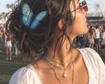 Blue Morpho butterfly hair clip: Handcrafted silk festival accessory. Double sided colours. 10cm wingspan.