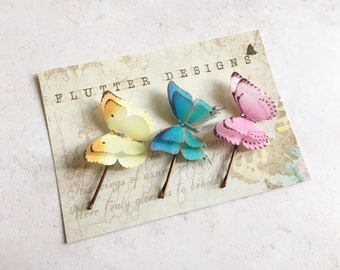 Pastel silk Butterfly hair pin with Swarovski Crystals