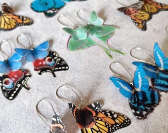 Butterfly and moth wing earrings: Silk nature lover gift.