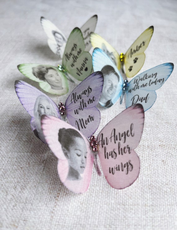Personalised Butterfly keepsake: Silk and Crystal, Soft pastel colours, small size.