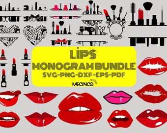 Lips Monogram Bundle Svg Png Dxf Eps Pdf | Girly & Fashion Designs | Digital Download