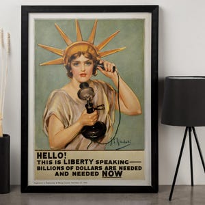 Vintage Liberty Poster - WWI Propaganda Art - Framed Canvas Wall Decor