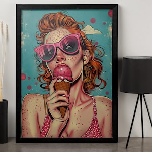 Pop Art Canvas Wall Art - Girl with Ice Cream Canvas Art