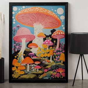 Psychedelic Mushroom Canvas, Colorful Fungi Art, Trippy Wall Decor