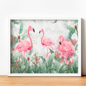 Tropical Flamingo Framed Art Print: Watercolor Jungle Bird Decor
