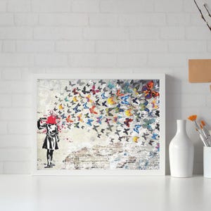 Banksy Butterfly Canvas Wall Art, Banksy Butterfly Framed Art