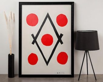 Minimalist Abstract Art Print, Modern Geometric Wall Decor, Red and Black Design