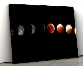 Lienzo de eclipse lunar: decoración de pared con fases lunares enmarcadas