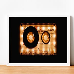 Framed Retro Cassette Art, Shining Audio Cassette, Retro Music Wall Art, Audio Cassette Canvas Art Print