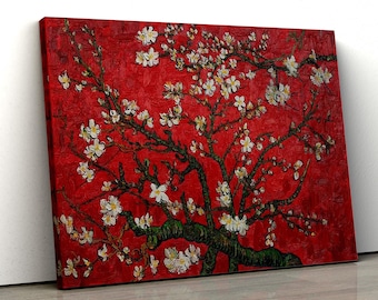 Red Blossom Tree Canvas Art: Floral Painting, Framed Print