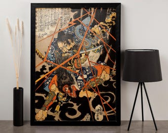 Miyamoto Musashi Killing Nue Art Print, Utagawa Kuniyoshi Samurai