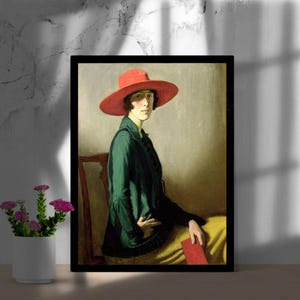 Red Hat Woman Canvas Wall Art , Red Hat Woman Framed ART