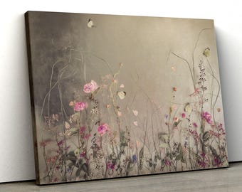 Florales Wandbild: Botanisches Vintage Kunstwerk, Zartrosa Dekor