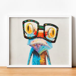 A Colourful Frog Canvas Wall Art , Frog Animal Framed Art ,