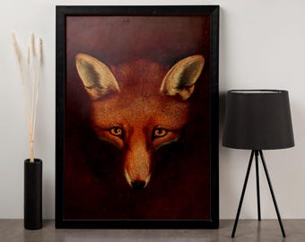 Lámina artística enmarcada de zorro: elegante decoración de pared de estilo rústico
